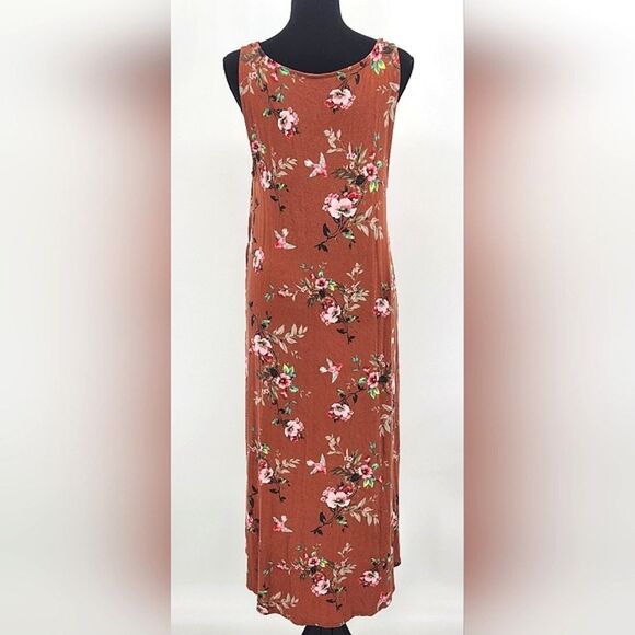 Torrid Burnt Orange Floral Super Soft Midi Dress Womens Plus Size 0X Sleeveless - Picture 4 of 9